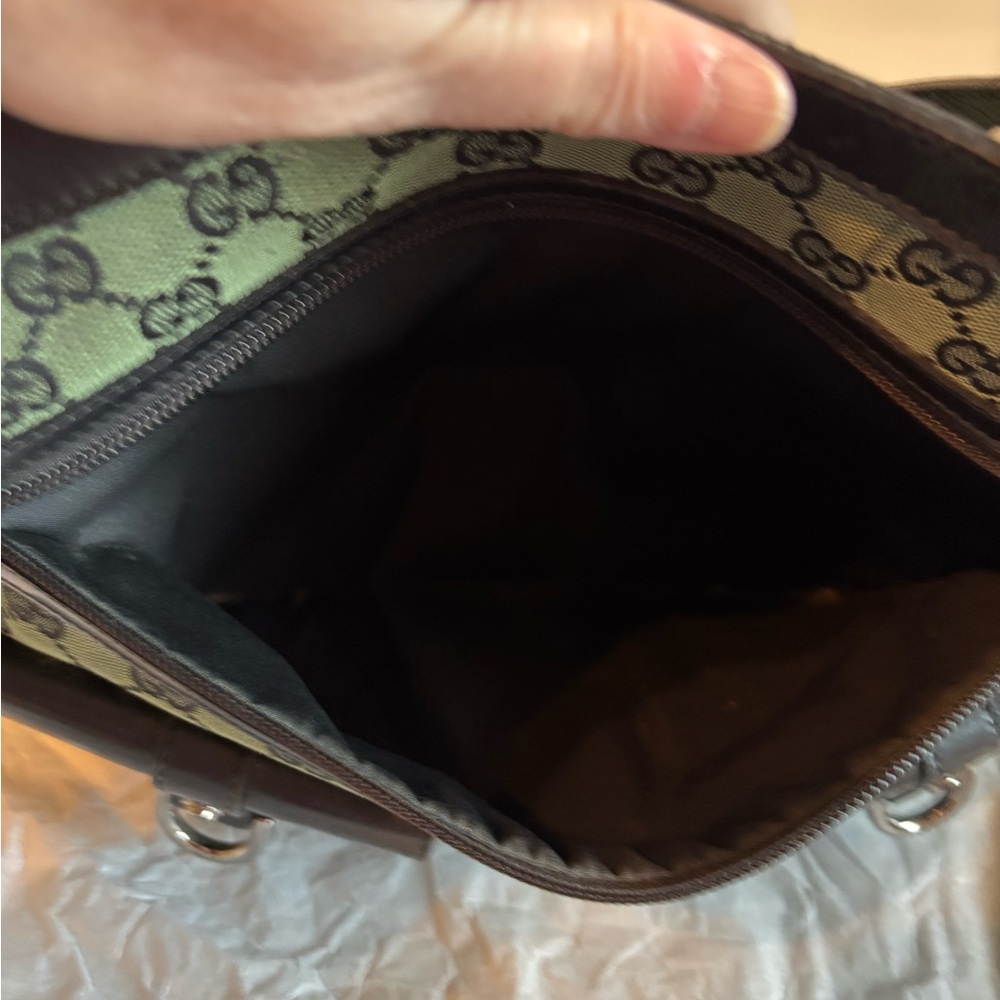 Authentic Gucci Abbey D-Ring GG Monogram Canvas and Leather Tote Bag - Green/blk - Picture 9 of 14